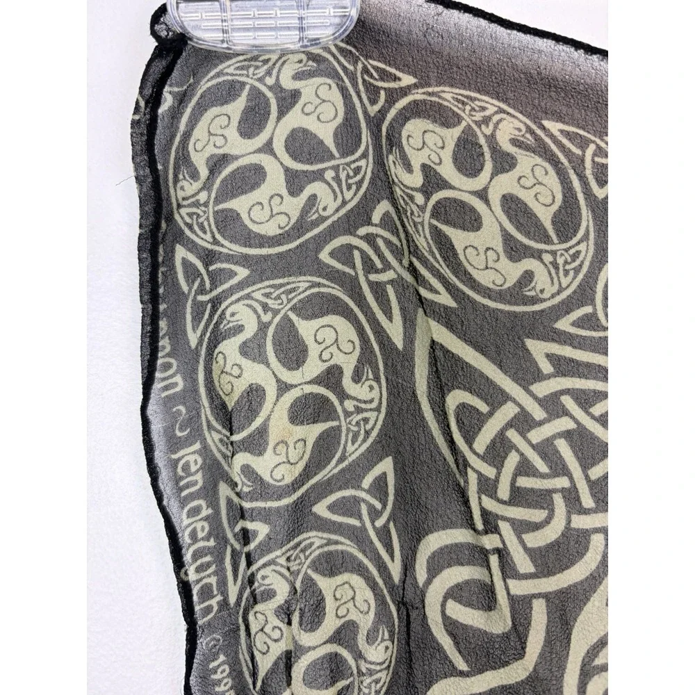Vintage Keltic Designs Silk Scarf Black Green 90's Career Japan Career